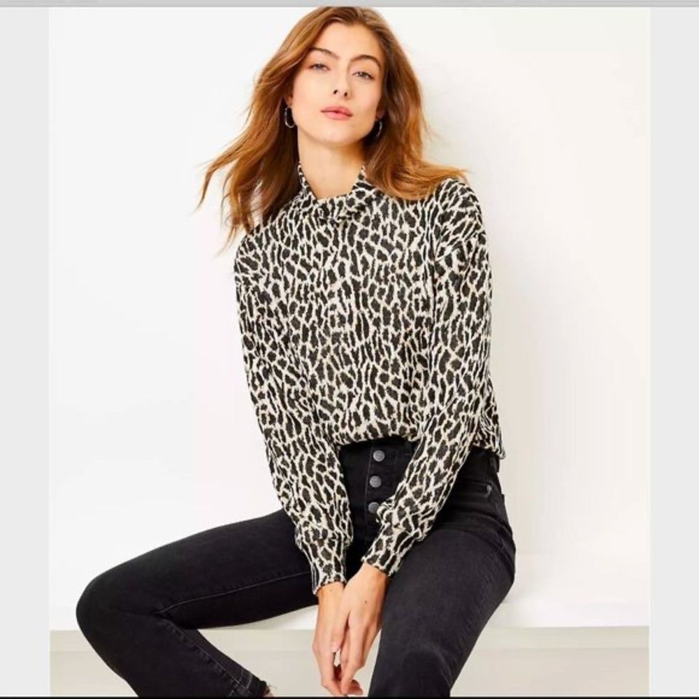 Loft Animal Spotted Mock Neck Top